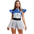 thumbnail image 4 of YiZYiF Womens Shiny Alien Costume for Halloween Space Cadet Astronaut Fly Sleeve Skater Dress Silver M, 4 of 7