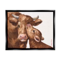 Stupell Industries Compassionate Cattle Mother & Baby Cuddle Rural Farmland Painting Jet Black Floating Framed Canvas Print Wall Art, Design by George Dyachenko