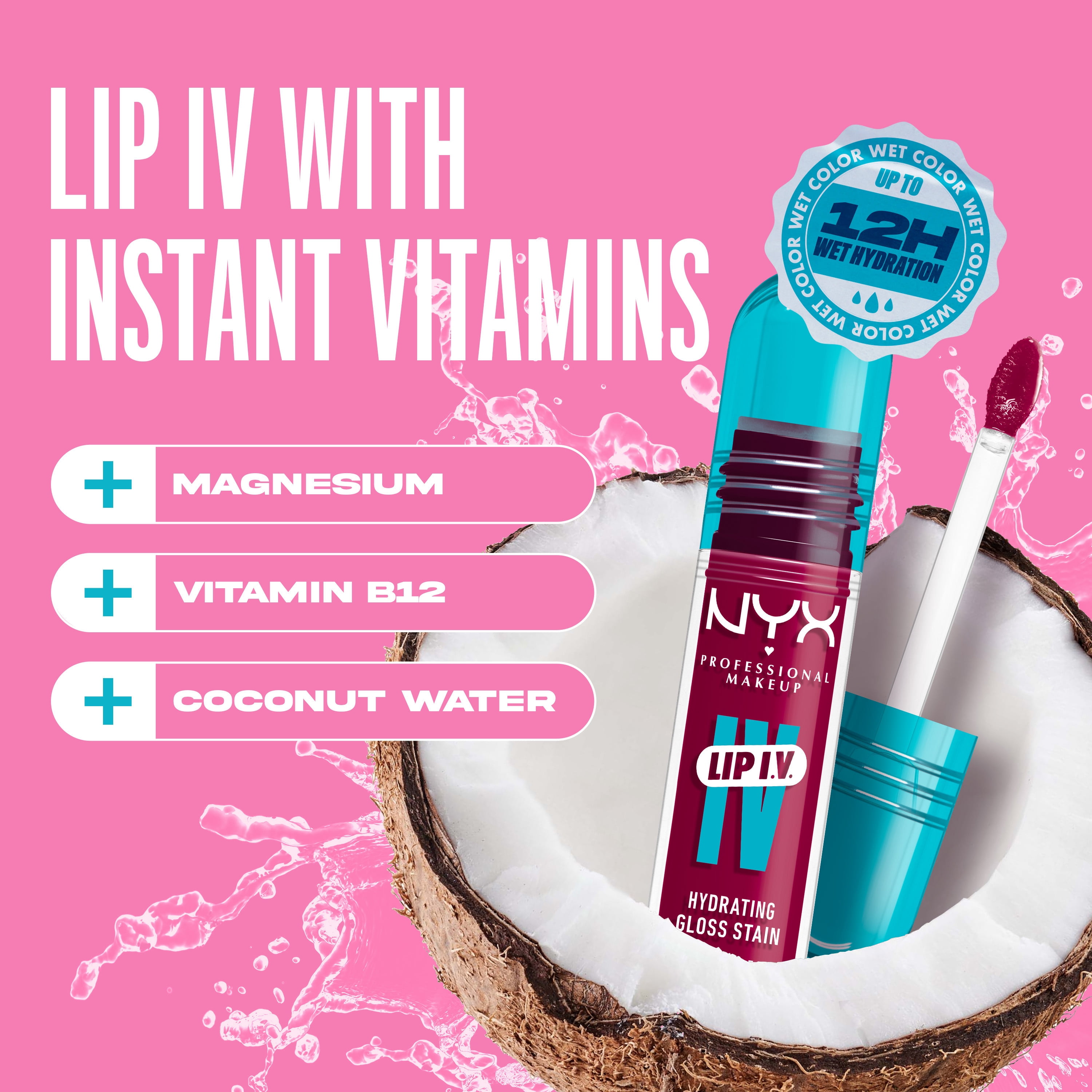 NYX Professional Makeup Lip IV Hydrating Lip Oil & Stain with Coconut Water, Magenta Mist, 0.16 fl oz