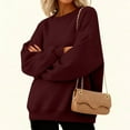 thumbnail image 5 of Xyxonk Crew Neck Sweatshirt Women Soft Drop Shoulder Pullover Tops Fall Winter Long Sleeve Sweatshirts with Pockets Solid Color Clothing,Wine XL, 5 of 6