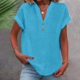 thumbnail image 2 of Xuboway Cotton linen tops for women Button Down Linen Shirt Short Sleeve Summer Casual Button Down V Neck Comfy Trendy Business Work Blouses, 2 of 4