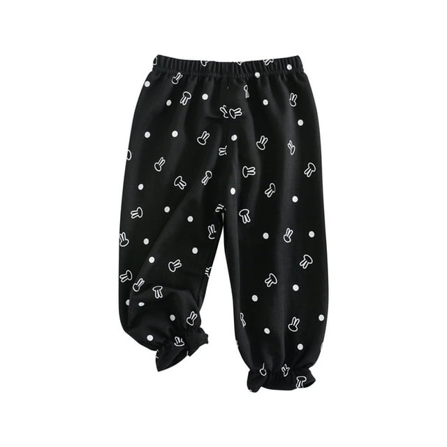 IROINID Clearance Boy Girl Pants Summer Summer Pants Cotton Linen Strap Rabbit Print Mosquito Proof Pants,Black