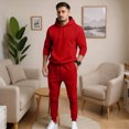 thumbnail image 5 of Men's Winter 2-Piece Casual Set, Solid Color Fleece Pullover Hoodie and Pants, Warm Lounge Wear For Everyday Cold Weather,Red,M, 5 of 8