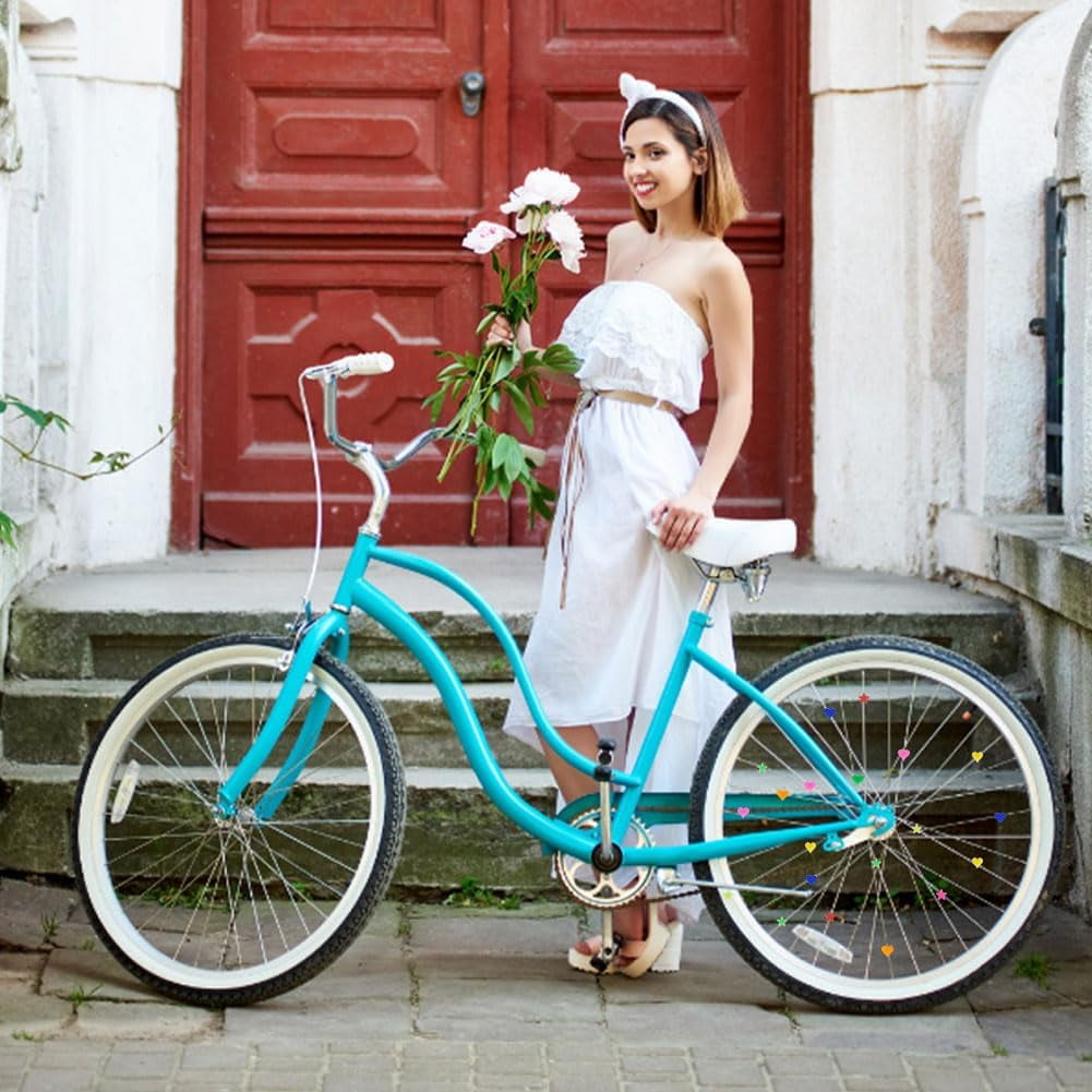 Jinshining 270 Pcs Bike Spoke Beads - Colorful Heart & Star Clip-On Decorations For Bicycle Wheels