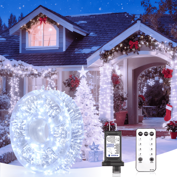 300 LED Garden Lights, 128FT Outdoor Waterproof String Lights with Remote, Timer & Memory Function & 8 Modes, Twinkle Lights Plug in for Christmas Tree, Patio, Outside, Indoor, Cold White