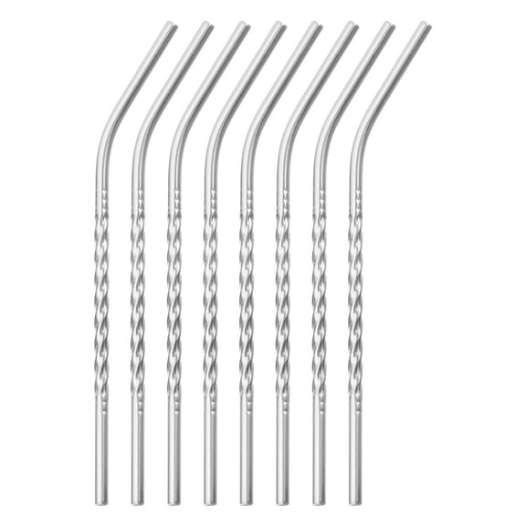 8Pack 8.27" Long 0.24" Dia Stainless Steel Bent Threaded Straws for Frozen Bubble Tea Drinks (Silver)