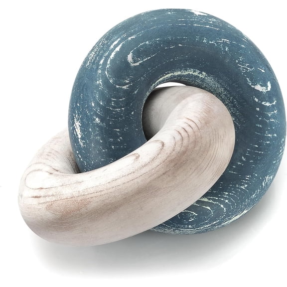 EOSAHR Decorative Pine Wood Knot Decor – Simple Modern Wood Chain Link Decor for Coffee Table, Book Shelf, Entryway Table – Decorative Knot for Stylish Home Décor Accents (Blue & White)