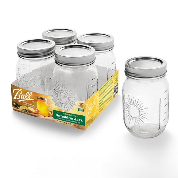 Bocal Mason Soleil Souvenir Ball, ouverture régulière, format de pinte (473&nbsp;mL/16&nbsp;oz) paquet de 4