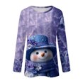thumbnail image 5 of Women's Long Sleeve Shirts with Cute Print Graphic Tees Design, Blouses Casual Plus Size Basic Tops Pullover, Fashion Christmas Snowman Print Round Neck Top for Winter Wear,Sky Blue,2XL, 5 of 7