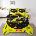 thumbnail image 1 of YST Yellow Race Car Comforter Set Queen Neon Honeycomb Racing Car Games Bedding Set For Kids Boys Teen,Racing Helmet Wheel Checkered Flag Bed Comforter Set Soft Lightweight Reversible Black, 1 of 6