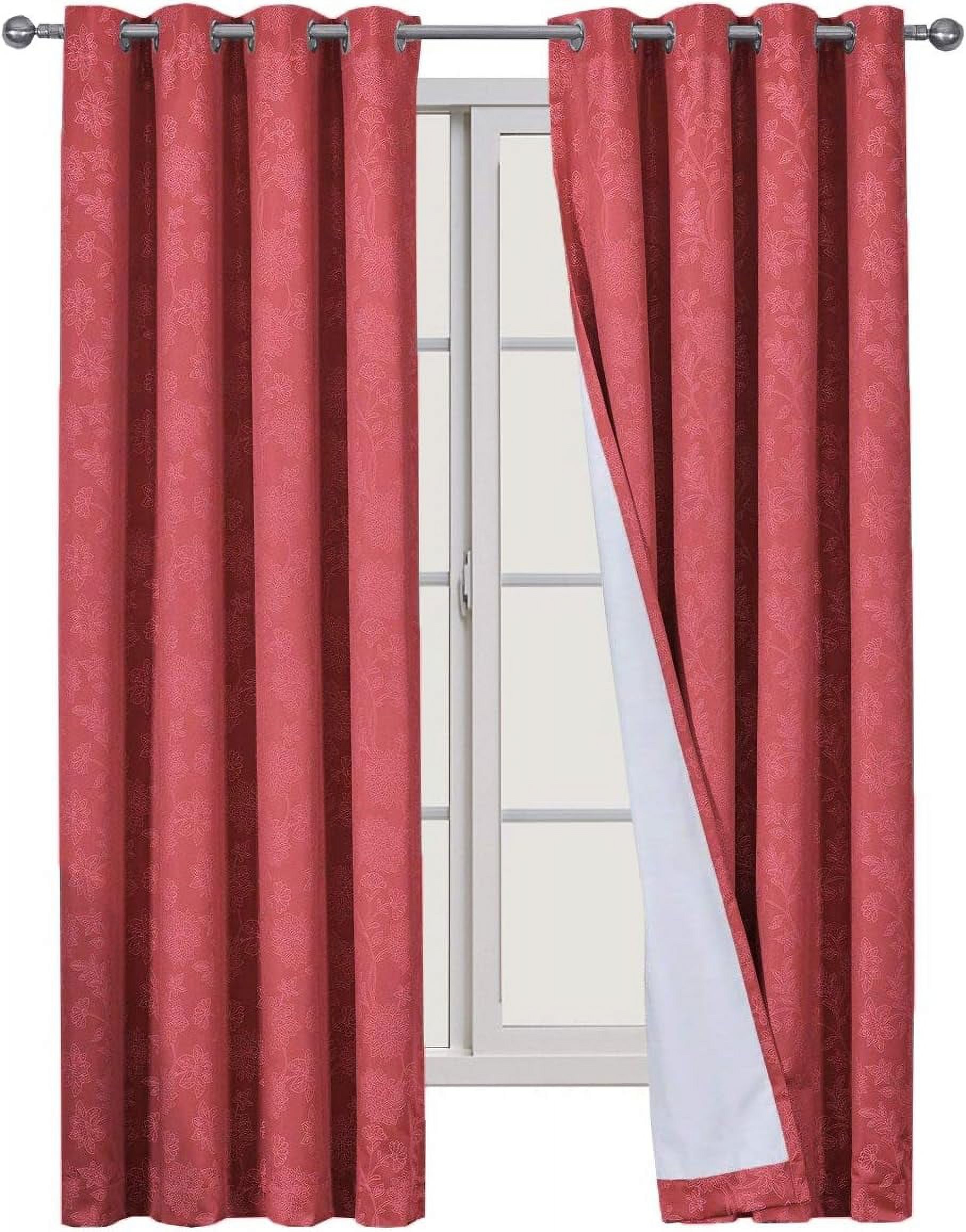 Sheetsnthings Floral Fannie 54-Inch Wide x 96-Inch Long Panel, Set of 2 Jacquard Thermal Insulated Blackout Curtains, Burgundy-Red