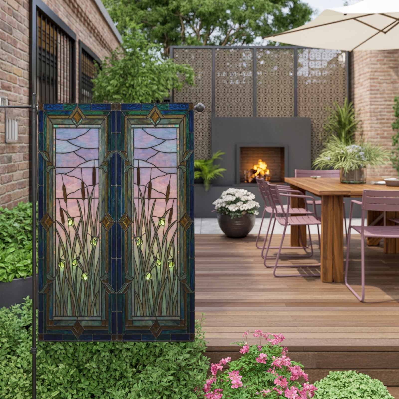 Plants Firefly House Flag 28 x 40 Inches, Retro Stained Glass Window Botanical Firefly Weather Proof Outdoor Patio Flags Double Sided Small House Decoration for Yard Lawn Outside Home