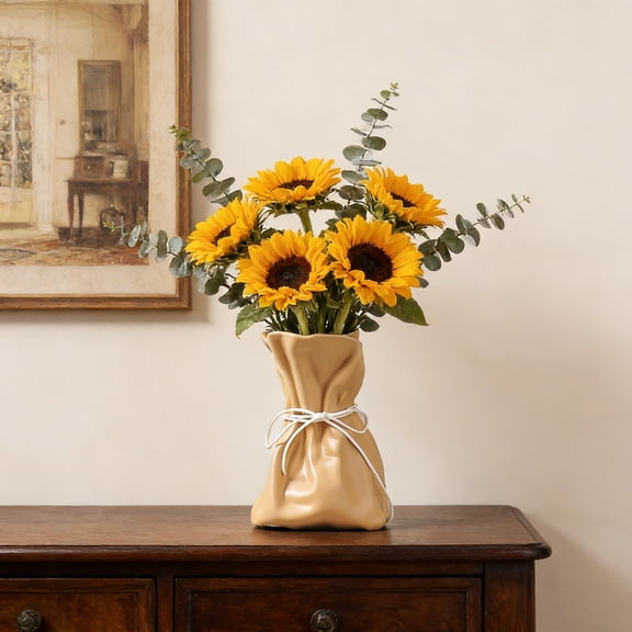 Ceramic Look Resin Vase for Living Room Decor Modern Minimalist Flower Vase Table Centerpiece for Fresh Or Dried Botanicals Scandinavian Style Home Accent for Dining Table Entryway Or Office Desk