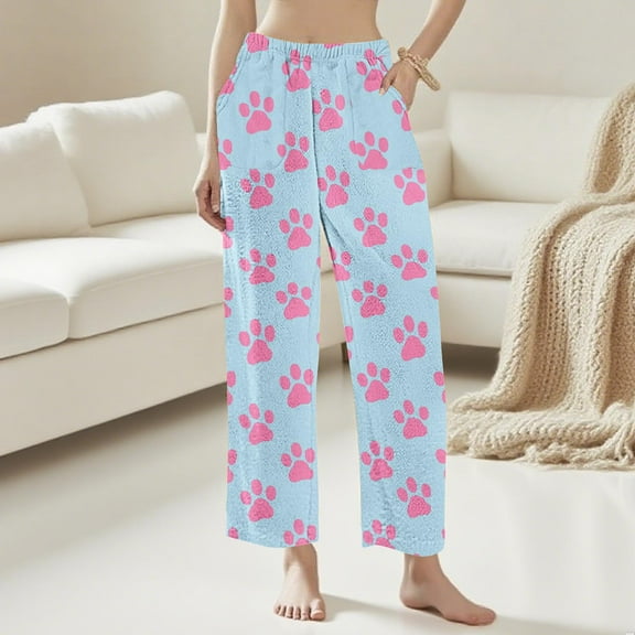 Vetsdori Casual Pajamas Pants for Women Soft Sleep Pants Pj Bottoms Elastic Waist Sleepwear Pockets Flannel Womens Lounge Pants Wide Leg