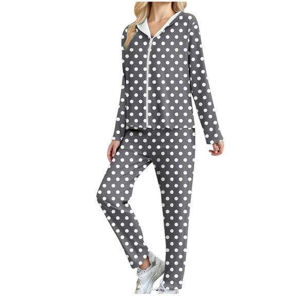 Perfectbot Womens Hoodie and Jogger Set Polka Dot Fitted Tracksuit Set Fall Casual Sportswear