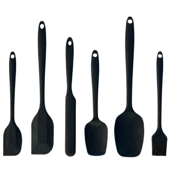 Silicone Spatula Set 6 Pack, Non Stick Kitchen Utensil Set with Heat Resistant Silicone, Mixing and Cooking Tools for Baking and Cookin,Black