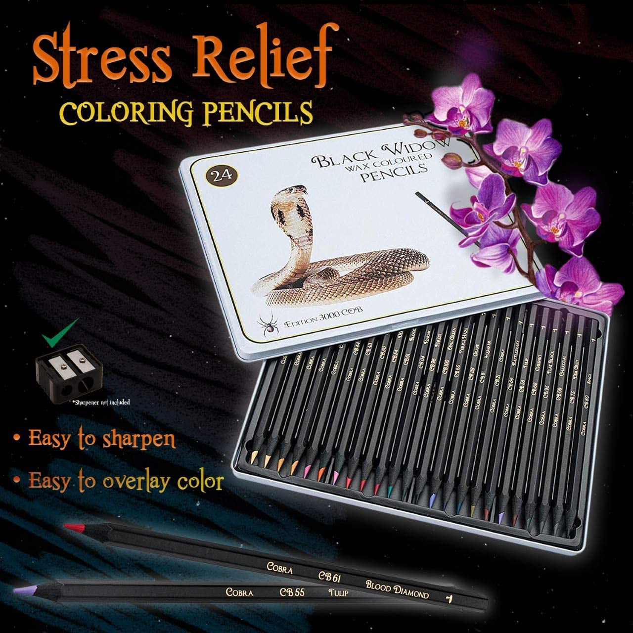 24 Coloring Pencils With Smooth Pigm... Black Widow Colored Pencils For Adults 
