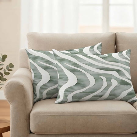 Outdoor Pillow Covers Set of 2 Abstract Stripe Art Water Ripple Decorative Throw Pillow Covers 20X12IN Minimalist Sage Green White Throw Pillows Protector Cushion Case for Patio Couch Sofa Garden