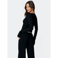 thumbnail image 4 of Women'S 2 Piece Sets Fall Outfits Long Sleeve Wide Leg Tracksuits Casual Lounge Set Matching Sets Black L, 4 of 5