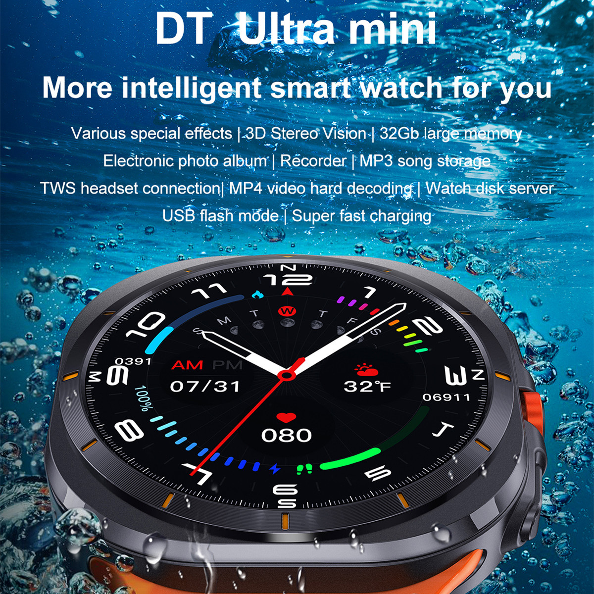 E EYAFA Smart Watch DT Ultra Mini,1.32 inch HD Screen,4GB Memory,Bluetooth Call Smart Watch for Men and Women-White