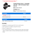 thumbnail image 2 of Throttle Position Sensor - Compatible with 2001 - 2003 Ford Explorer Sport 4.0L V6 2002, 2 of 2