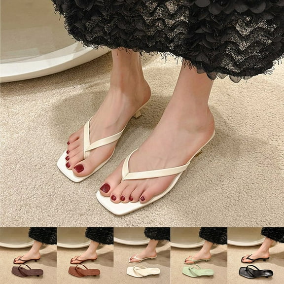 Miluxas Women Kitten Heel Thong Sandals Square Open Toe Flip Flop Sandals Low Heel Fashion Party Dress Heeled Sandals Wine 9.5(43)