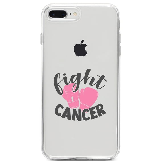 DistinctInk Clear Shockproof Hybrid Case for iPhone 7 PLUS / 8 PLUS (5.5" Screen) TPU Bumper Acrylic Back Tempered Glass Screen Protector - Pink Ribbon Cancer - Fight Boxing Gloves