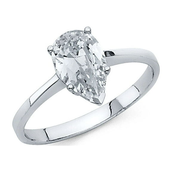 14k White Gold Pear CZ Solitaire Engagement Ring Anniversary Teardrop CZ Band Bridal Drop Ring Size 7