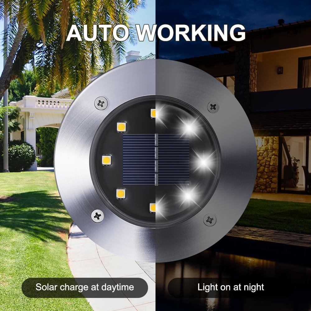 Toodour 12 Pack Solar Ground Lights Outdoor, 8 LED Waterproof Solar Disk Lights for Garden Landscape Pathway Yard Deck Lawn Patio Walkway, White