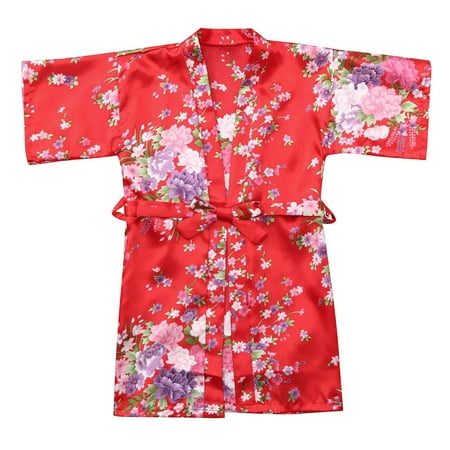 

ZHUASHUM Toddler Baby Kid Girls Floral Silk Satin Kimono Robes Bathrobe Sleepwear Clothes