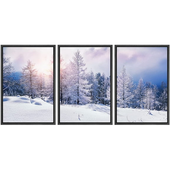 wall26 Framed Canvas Print Wall Art Set Snow Covered Winter Mountain Forest at Dawn Nature Wilderness Photography Realism Rustic Colorful Multicolor for Living Room, Bedroom, Office - 16"x24&quo