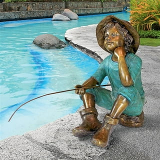Big Fishing Boy Sitting Aluminum Outdoor Decor - Aluminum Sculptures