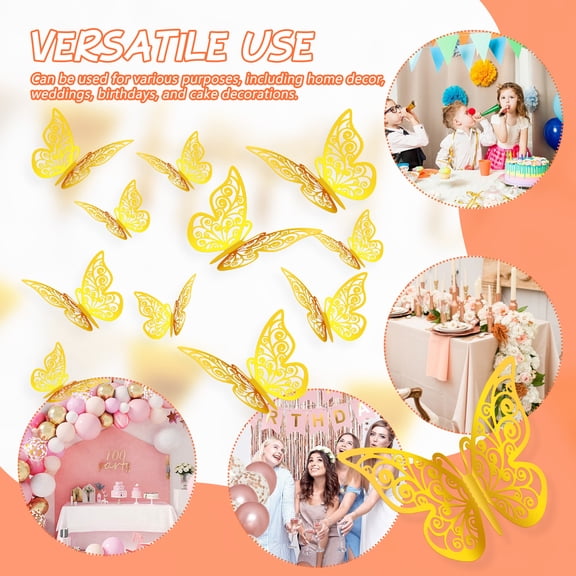 WEUVEB 12Pcs Butterfly Wall Decals in Golden Paper Material for Easy Application and Removal