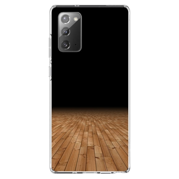 DistinctInk Clear Shockproof Hybrid Case for Samsung Galaxy Note 20 (6.7" Screen) - TPU Bumper, Acrylic Back, Tempered Glass Screen Protector - Basketball Court Floor - Basketball