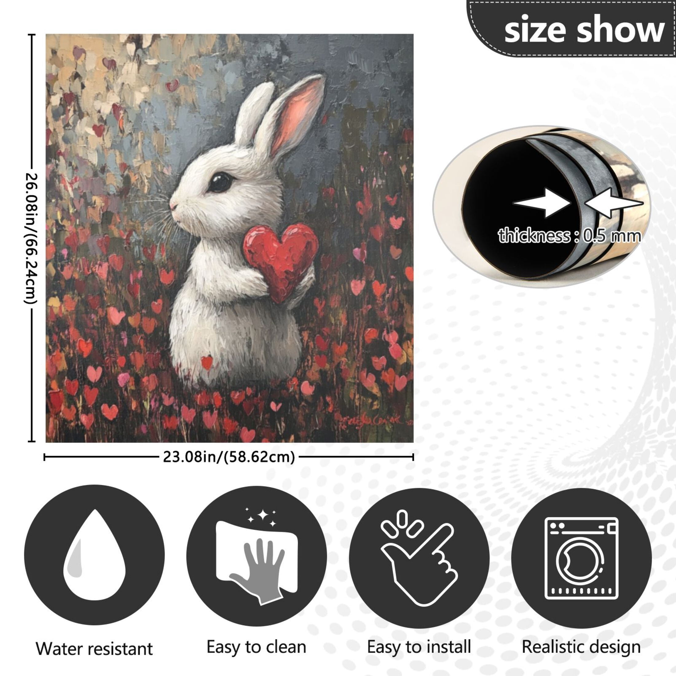 Dishwasher Magnetic Sticker 23x26 Inch Refrigerator Magnetic Sticker Washing Machine Magnetic Sticker Kitchen Panel Magnetic Sticker Home Decor Valentine's Day Bunny