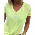 thumbnail image 2 of Camiseta Mujer Cuello en V Manga Corta Top suelto Estampado Chica Verano Top, Amarillo, 5XL seitruly AP001862-08, 2 of 5