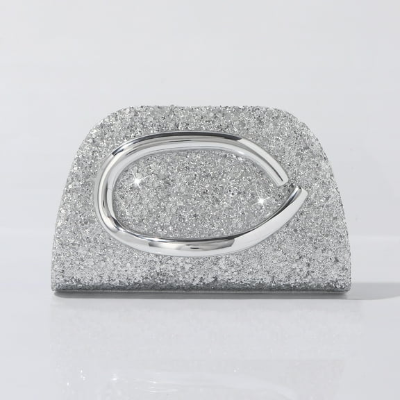 Jaucin Women's Shiny Clutch Silver Metal Handle Evening Crossbody Bag Party Wedding Handbag Detachable Shoulder Strap