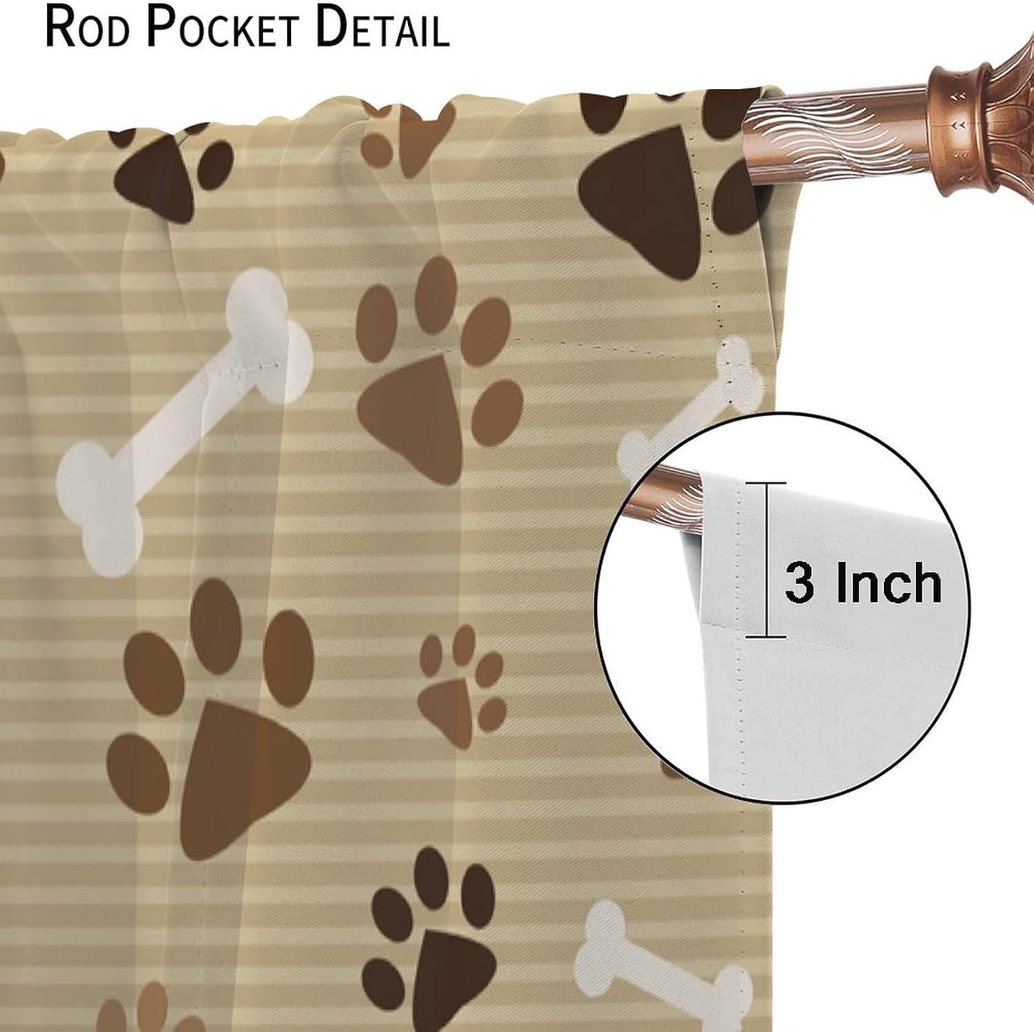 Cartoon Dog Curtains Coffee Color Dog Paw Prints Pattern Bone Rod Pocket Blackout Window Treatment for Kids Girls Bedroom Children''s Room Kitchen Home Decor Art Printed Window Drapes 42x63in
