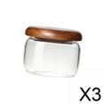 thumbnail image 1 of Tarro De Almacenamiento De Vidrio Con Tapa De Madera, Tarro De Miel Reutilizable Para Productos Secos, Nueces, Aperitivos, Tapa De Prensa, 220ml, 3x, 1 of 10