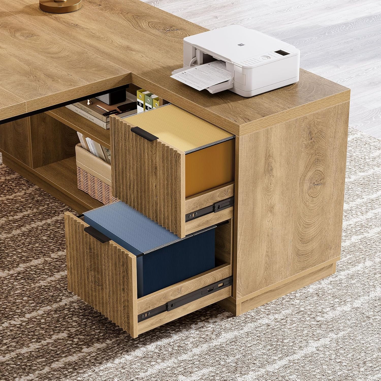Tribesigns L Shaped Executive Desk with Storage, 78 Inch Large Computer Table, Corner Home Office Desk with Shelves