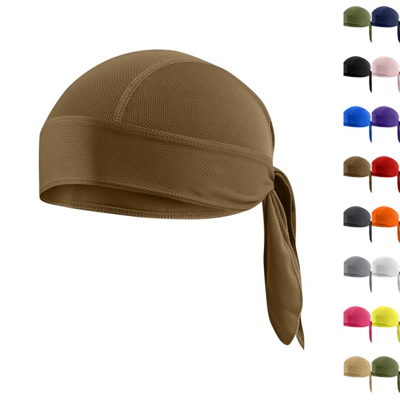 Sweat Wicking Do Rags Skull Caps, Cooling Hip Hop Hat, Beanie Durag Motorcycle Head Wrap Doo Rag Liner for Men Women Brown One Size