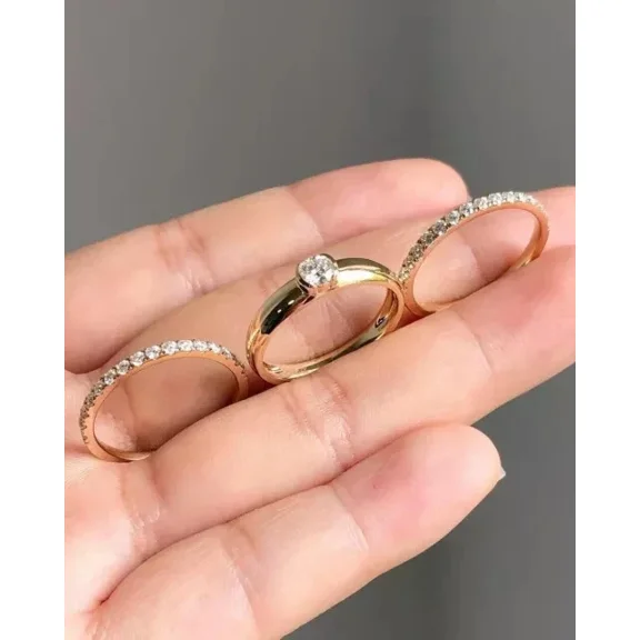 Classic 2.00Ct Round Cut Simulated Diamond Women Trio Set Engagement Bridal Ring 14K Yellow Gold Plated 925 Silver