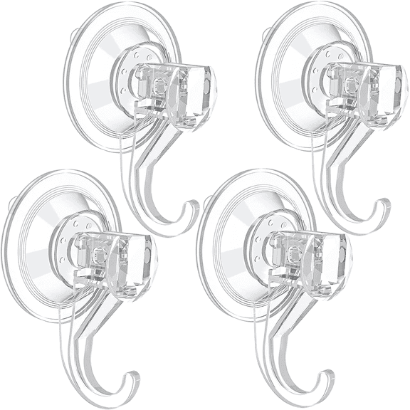 LUXEAR Suction Cup Hooks, Strong Clear Heavy Duty Vacuum Suction Cups, Removable Reusable Waterproof Shower Suction Cups for Windows Kitchen Bathroom Christmas Wreath Decorations - 4 Pack