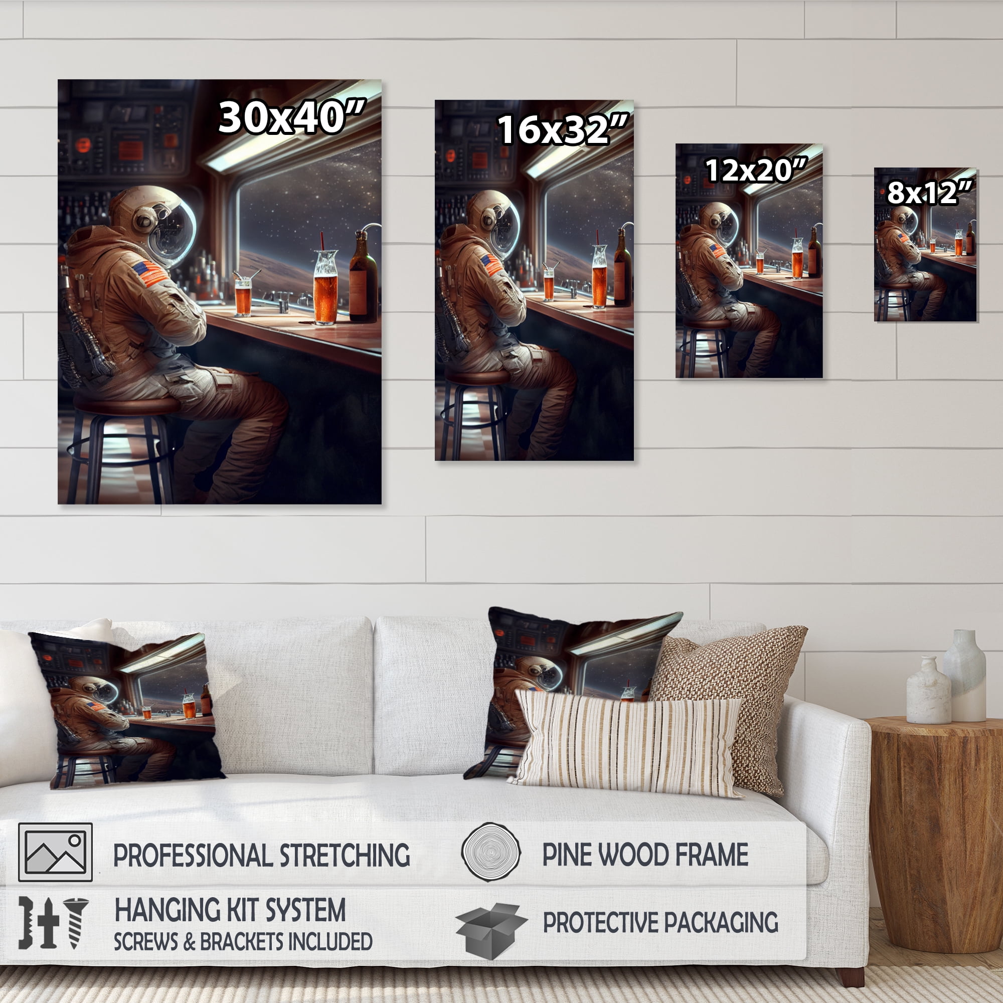 Designart Astronaut Having A Drink Canvas Wall Art