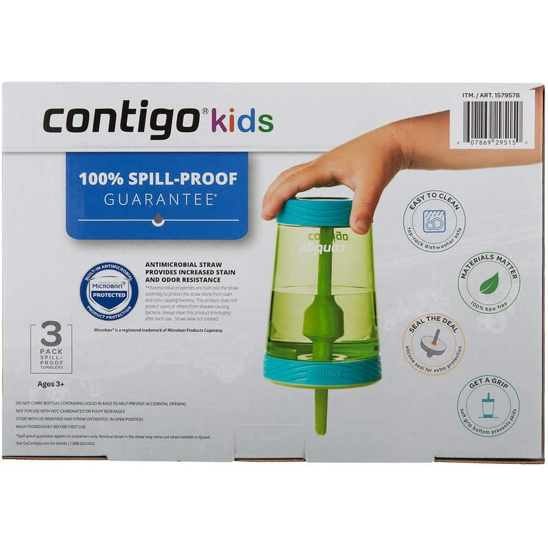  Contigo Spill-Proof Kids Tumbler with Straw, 3-Pack, Sprinkles,  Wink And Persian Green, 14Fl oz : Baby