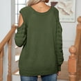 thumbnail image 2 of SWSMCLT Women's Long Sleeve Pullover Sweater Soft Fall Crewneck Knitwear Top Knitted Cold Shoulder Holiday Sexy Casual Army Green Medium, 2 of 5