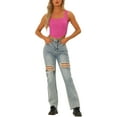 thumbnail image 2 of INSPIRE CHIC Women's Top Square Neck Asymmetrical Hem Zip Front Tank Corset Tops L Hot Pink, 2 of 5