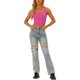 thumbnail image 2 of INSPIRAR CHIC Top de Mujer Cuello Cuadrado Dobladillo Asimétrico Con Cremallera Corset Tops M Rosa Fucsia, 2 of 5