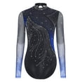 thumbnail image 3 of YUUMIN Women's Figure Ice Skating Leotard Rhinestone Long Sleeve Streamlined Splice Hollow Out Bodysuit Blue L, 3 of 5
