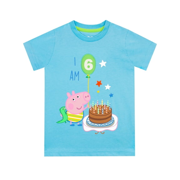 Peppa Pig Boys George Pig I am 6 T-Shirt Blue Size 7